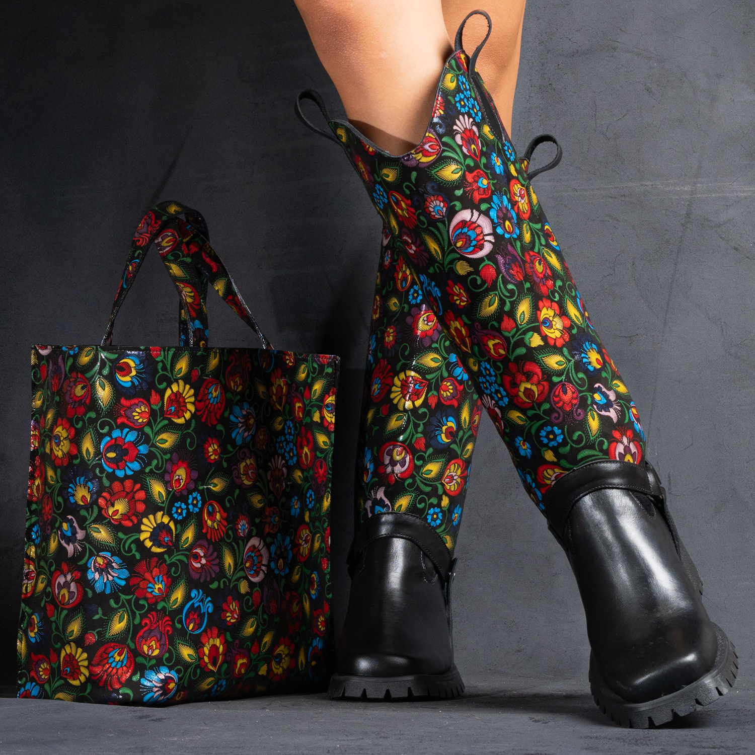 Set botine și conch din piele multicolor (1250/1251-2)