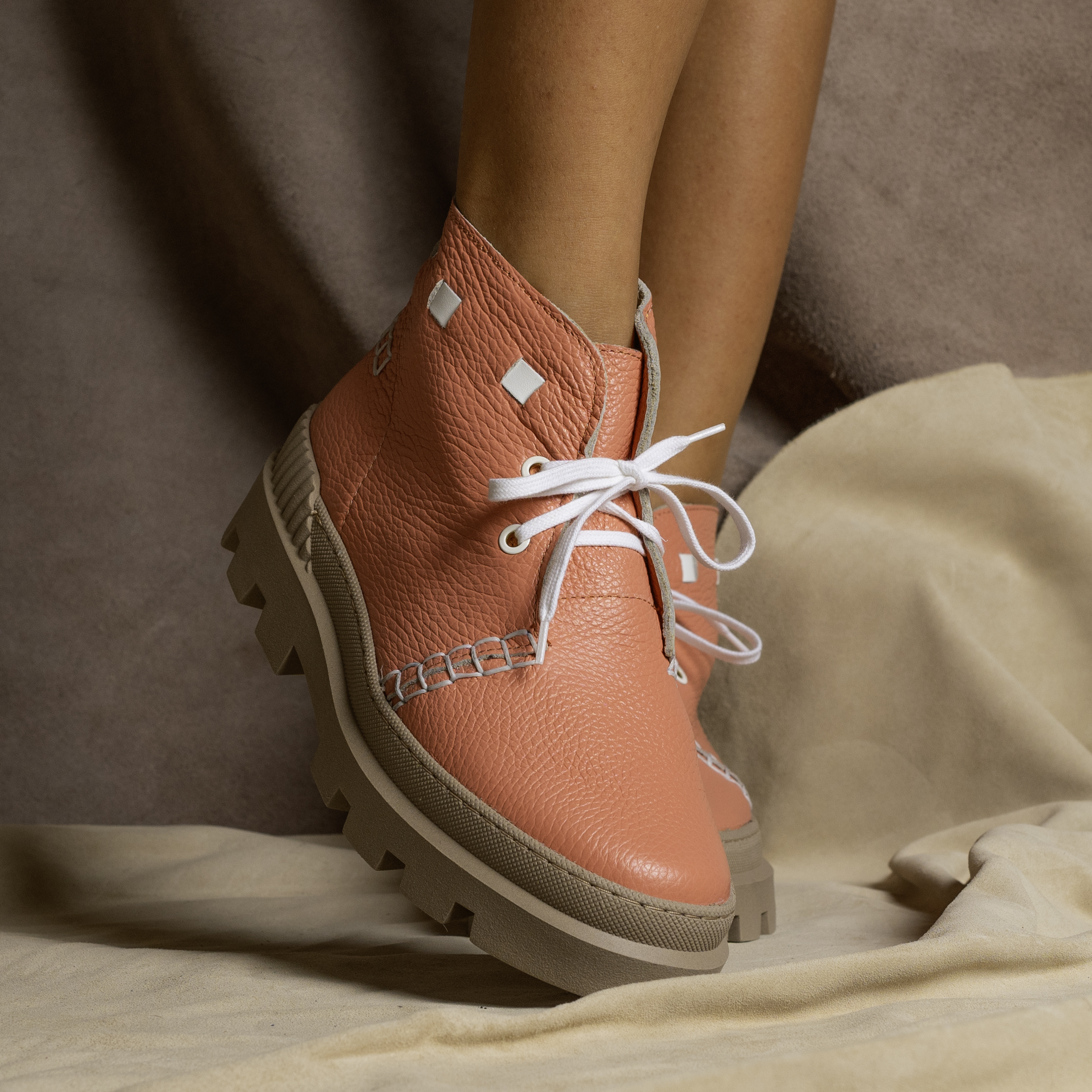 Pantofi designer din piele roz (973-31)
