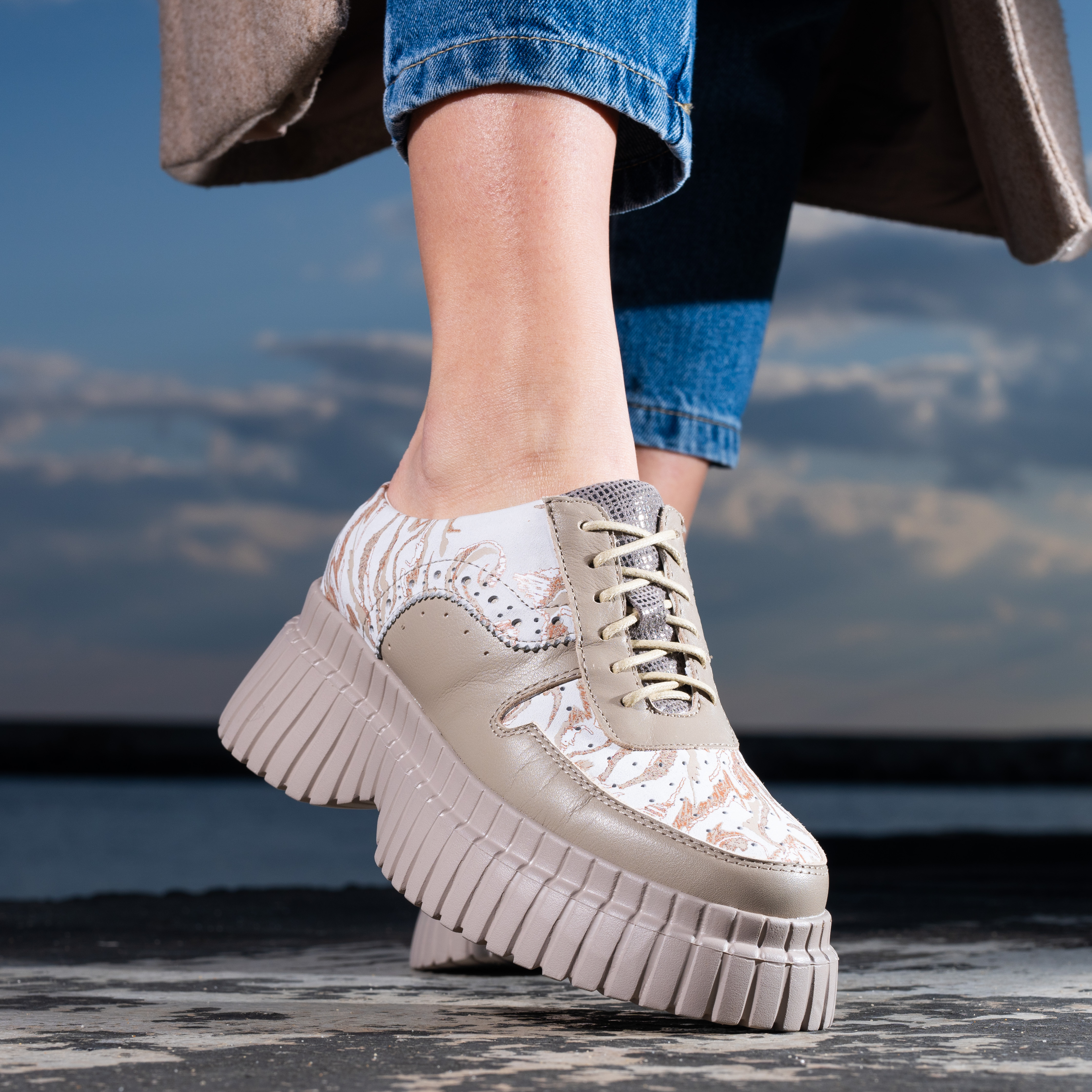 Pantofi sport din piele bej (1082-13)