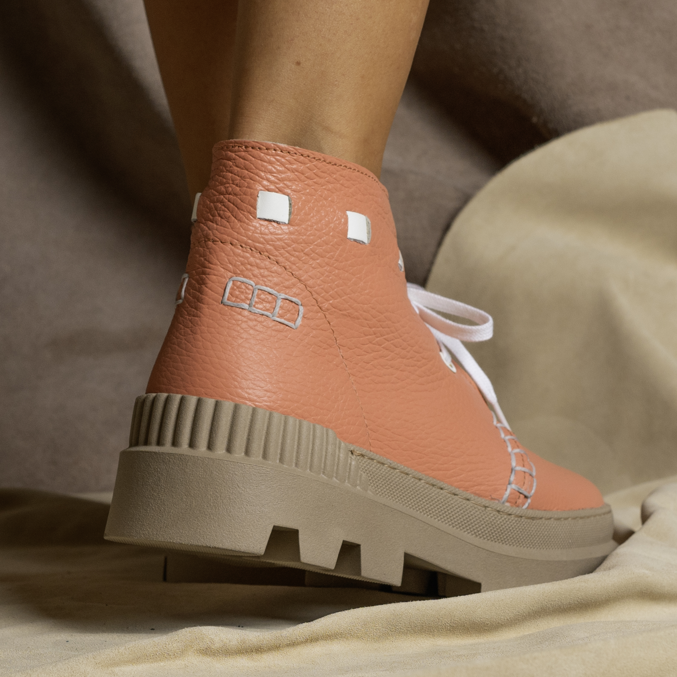 Pantofi designer din piele roz (973-31)