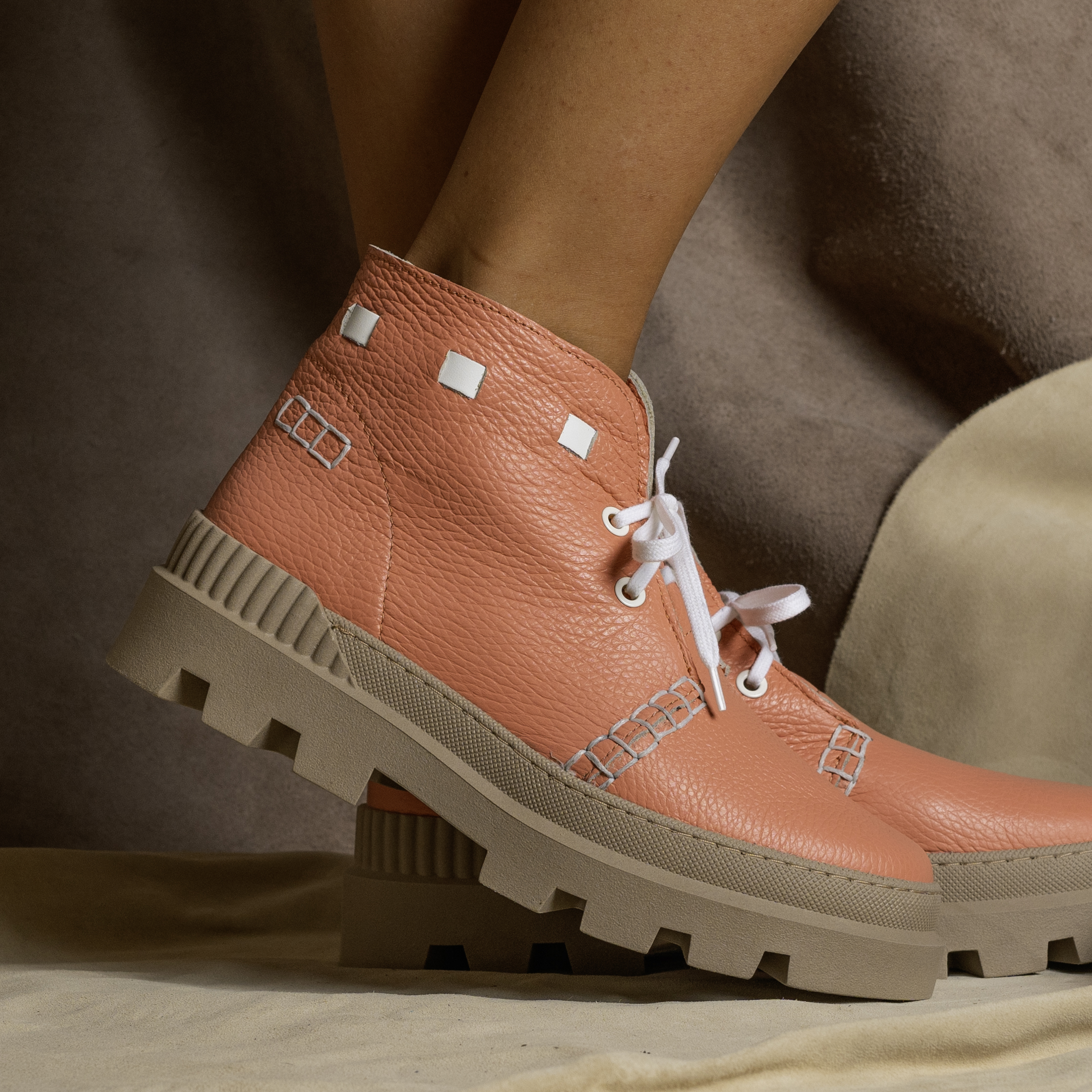 Pantofi designer din piele roz (973-31)