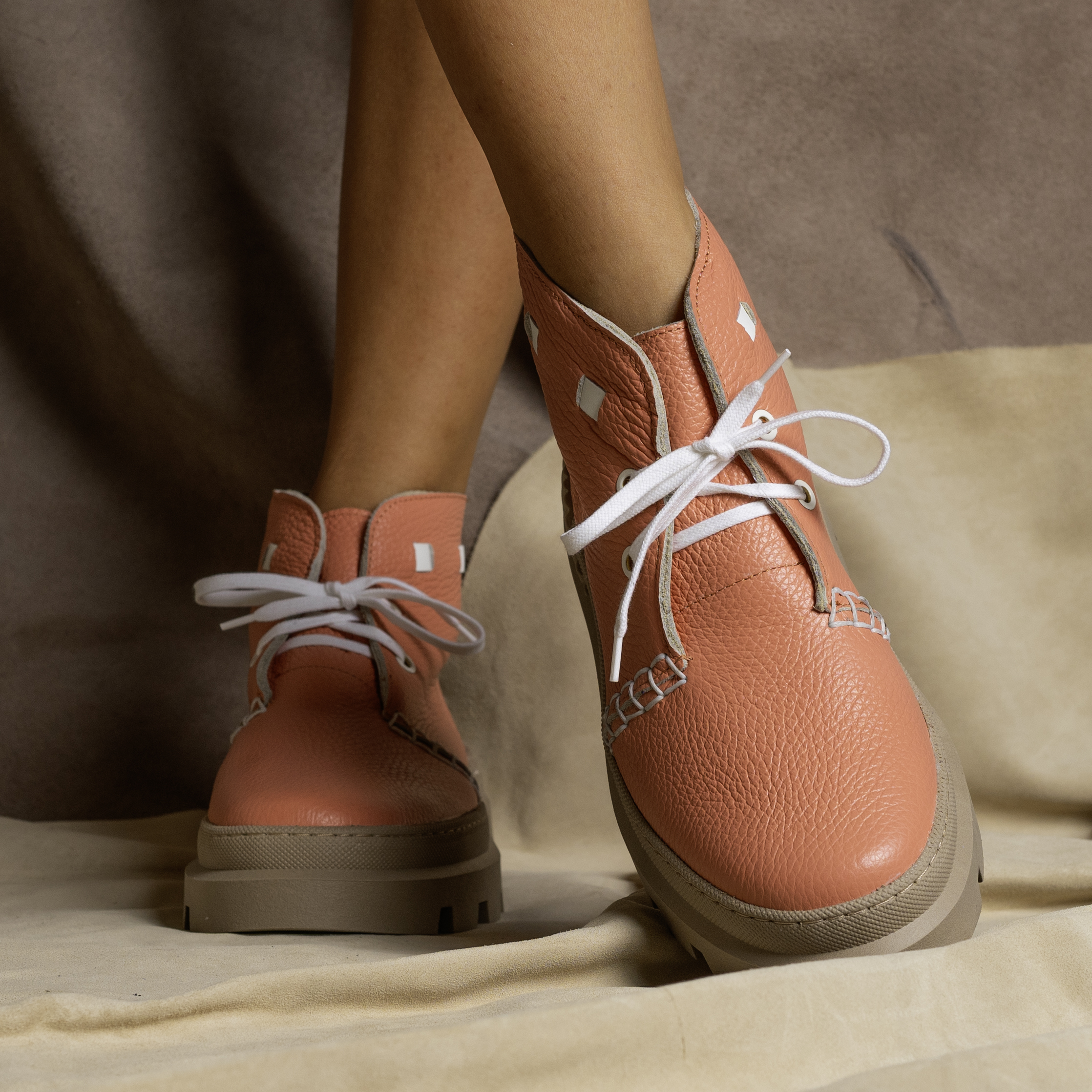 Pantofi designer din piele roz (973-31)